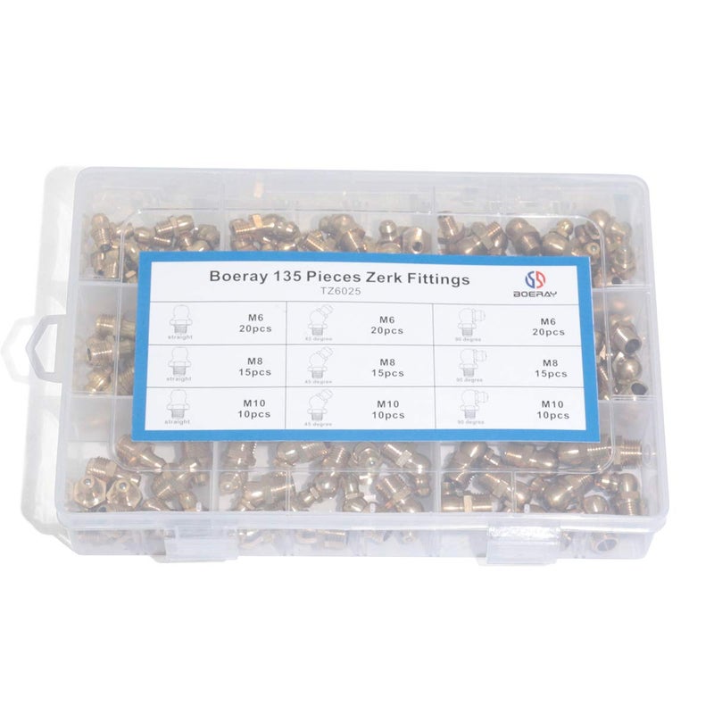 Boeray Straight and 90 Degree and 45 Degree Brass Zerk Grease Nipple Fitting Assortment Kits M6 M8 M10 135pcs - Image 5